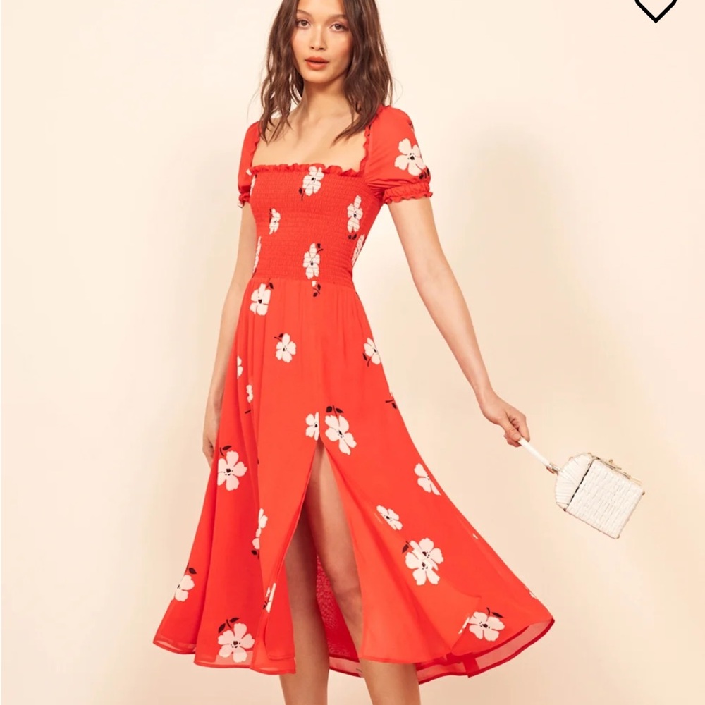 Reformation Inka Red Floral Midi Dress